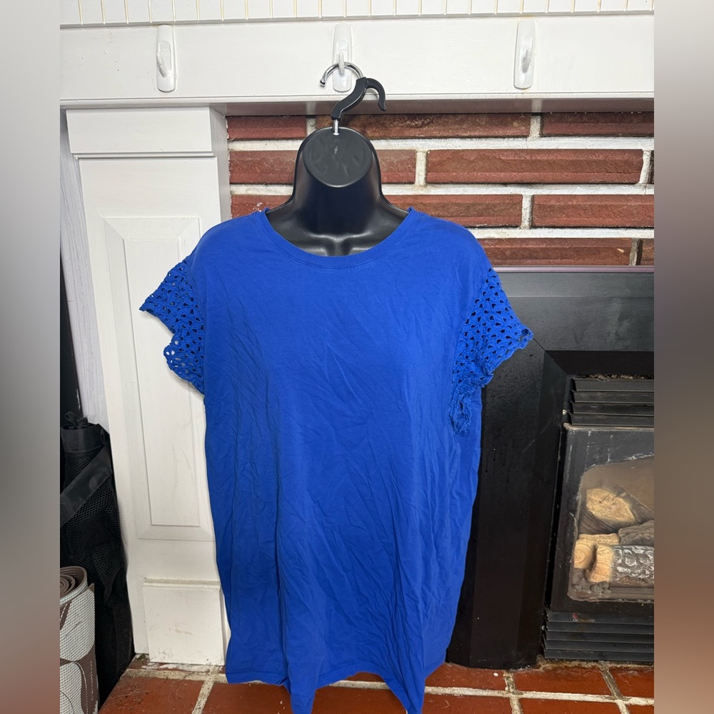 Karl Lagerfeld Size XXL Royal Blue Short Sleeve Top